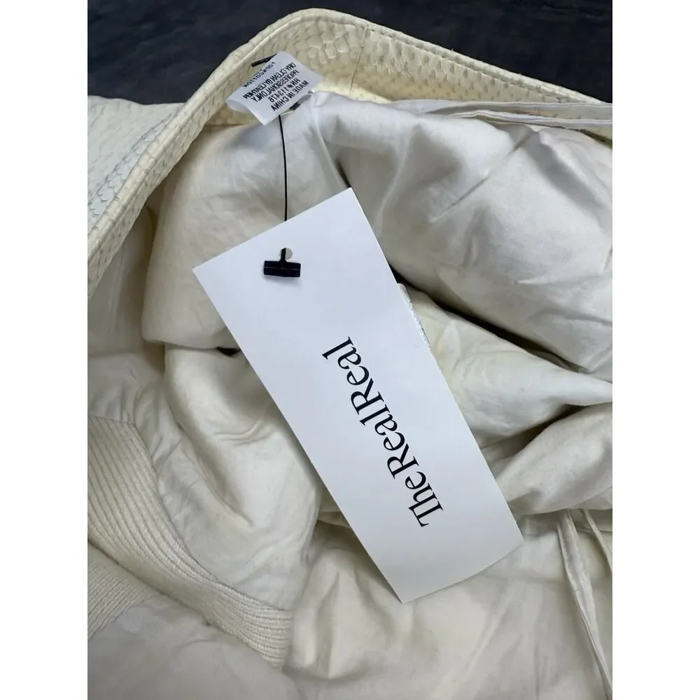Yigal Azrouël Ivory Leather Skirt Size 8 Asymmetrical Zip Snake Texture